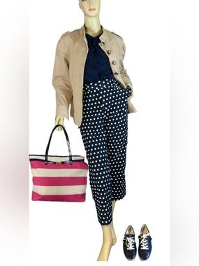 BANANA REPUBLIC NAVY BLUE & OFF WHITE POLKA DOT CROPPED, STRAIGHT LEG PANTS (14)